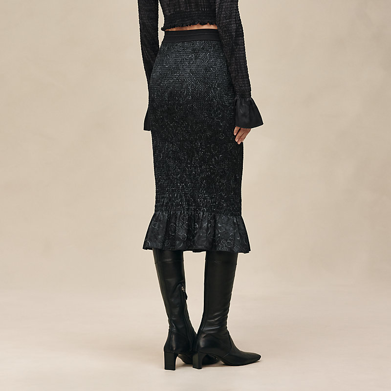 "Soleil de Soie Poudre" smocked pencil skirt 