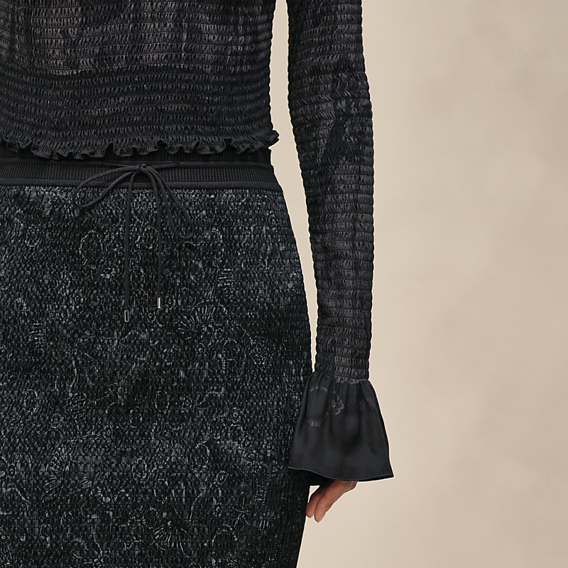 "Soleil de Soie Poudre" smocked pencil skirt 