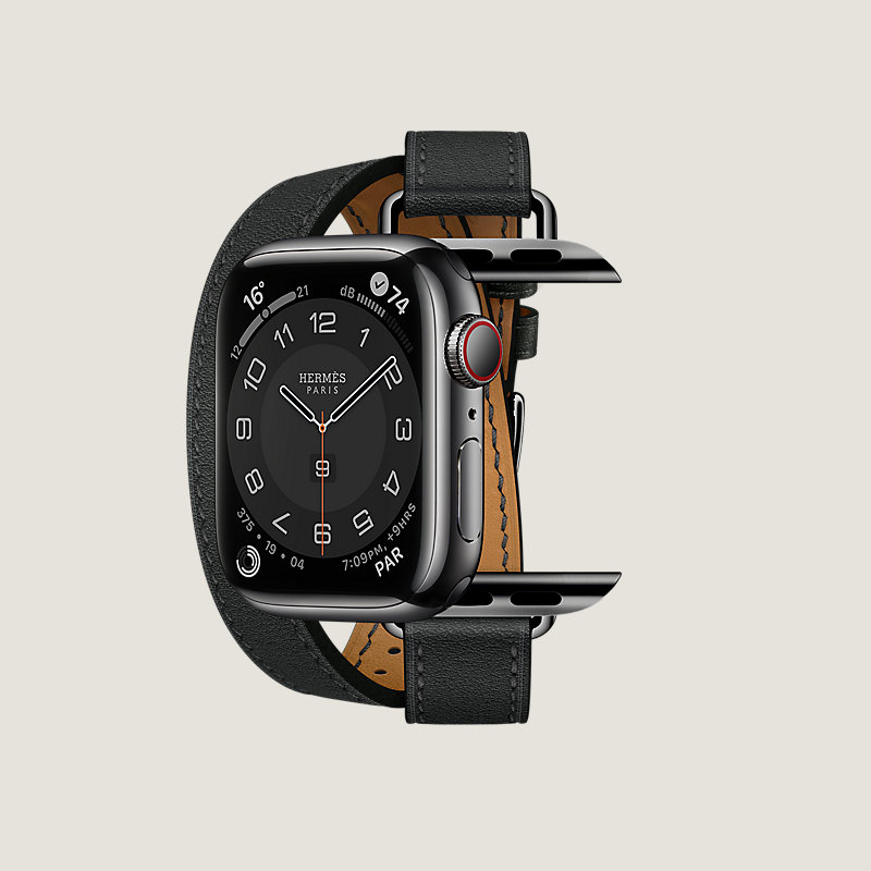 Space Black Series 7 case & Band Apple Watch Hermes Double Tour 41&nbsp;mm&nbsp;Attelage