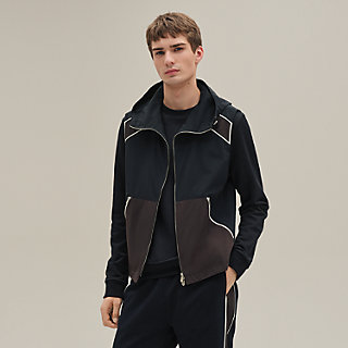 【SATIIIZ】Hocket nylon hooded vest TUVEKE Black Men's Puffer Vest Sleeveless Zipper Quilted