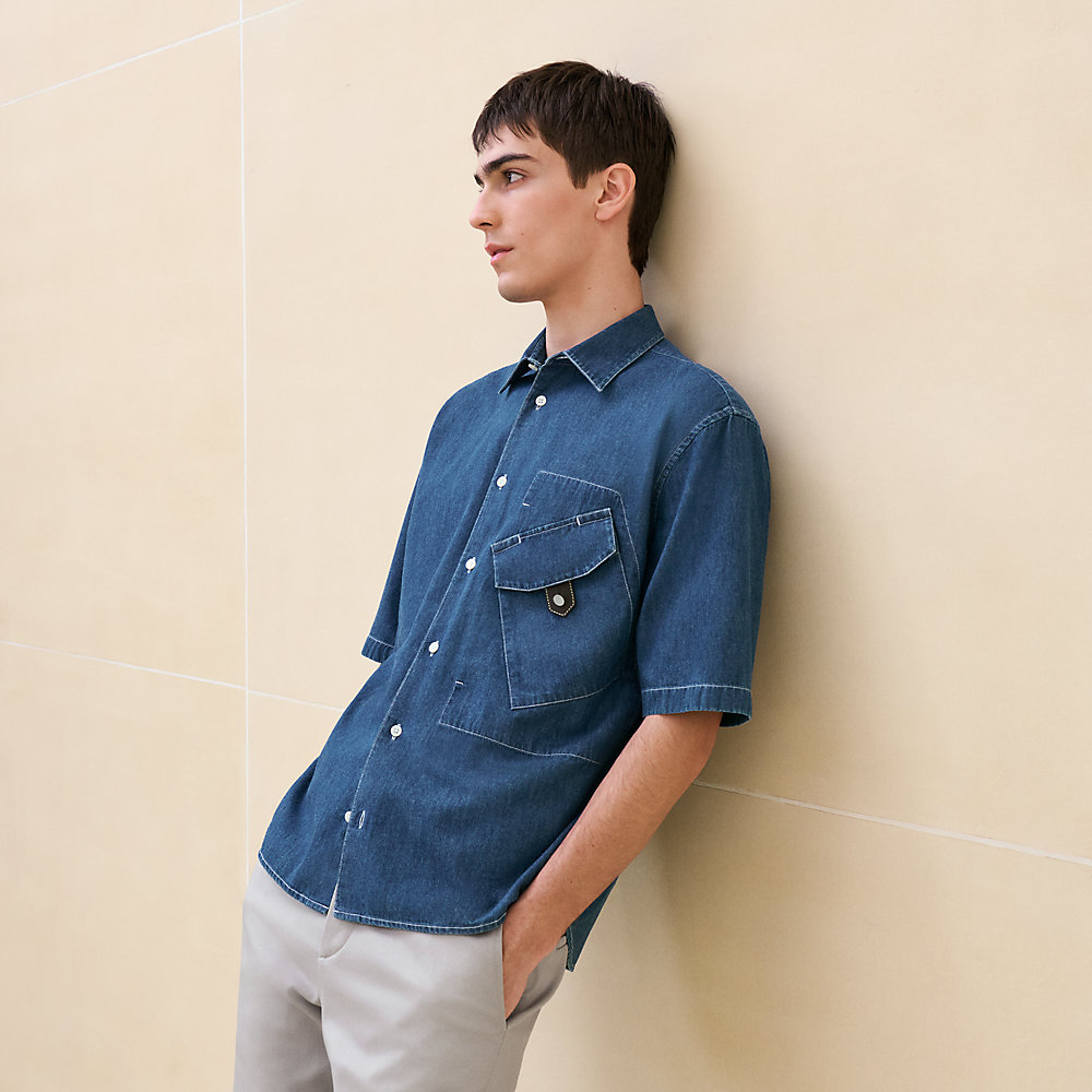 Sporty fit shirt with leather detail | Hermès UAE