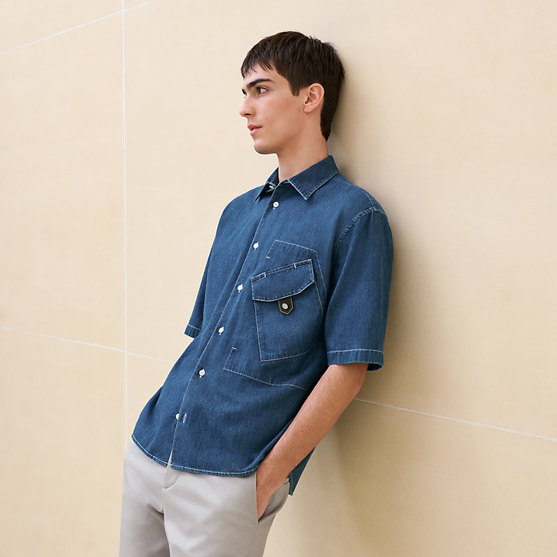 Sporty fit shirt with leather detail | Hermès UAE