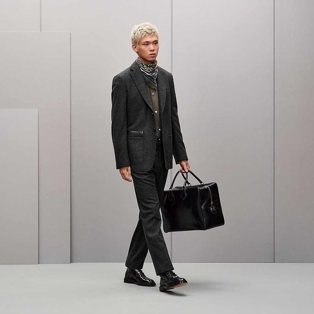 Stadium Relax jacket with leather detail, short model | Hermès