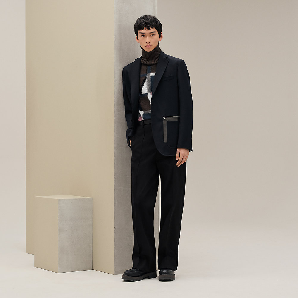 Stadium Relax jacket with leather pocket - Grey - 50 | Hermès