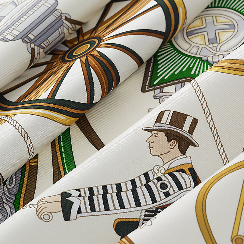Stately Wheels scarf 90 - White | Hermès USA 
