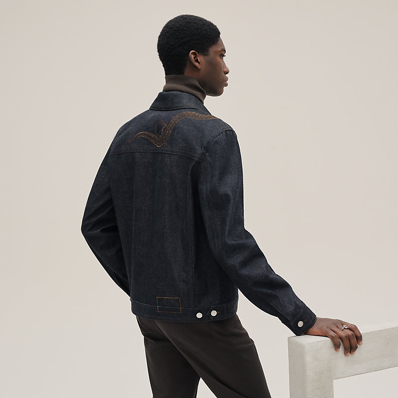 ジャケット・アウター hermes stripe 3B tailored jacket Hermes Black Pebbled Bison Leather Zip Moto Jacket 38 Wool