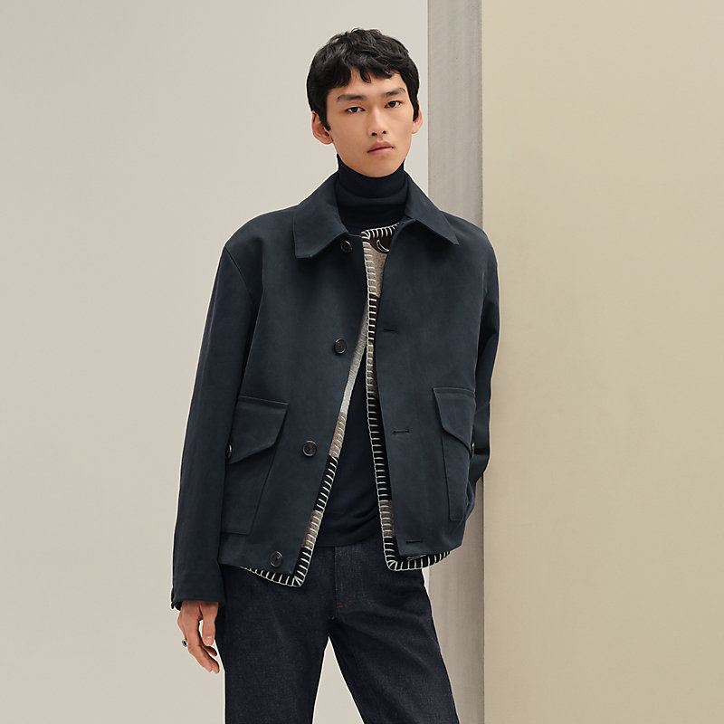 ★HERMES★テーラード ジャケット★ストライプ★麻★ウール★France製★ Seraphin (Hermes) Men's Soft Shearling Mouton Leather Long Coat Sz