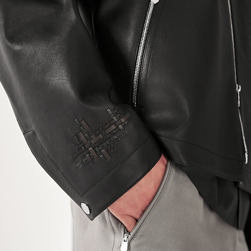 Rib-trim jacket with leather details