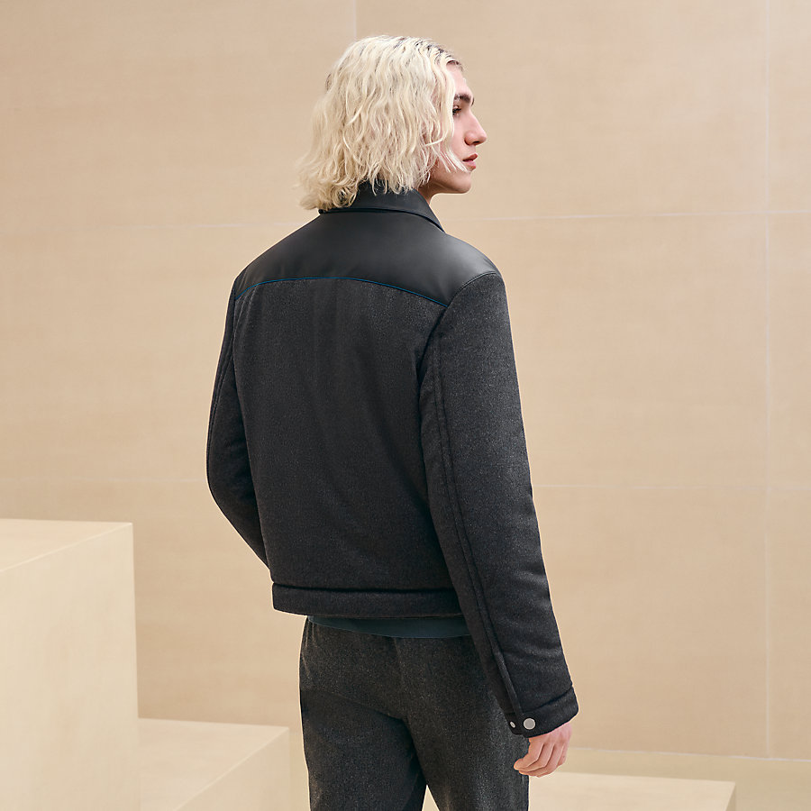 Straight cut jacket with leather detail | Hermès Finland