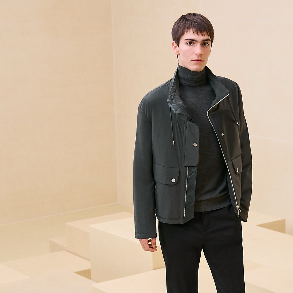 Straight cut jacket with leather detail | Hermès Macau SAR Straight cut jacket with leather detail | Hermès Macau SAR