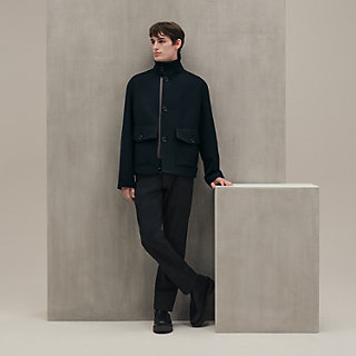 Straight cut jacket with leather detail | Hermès USA