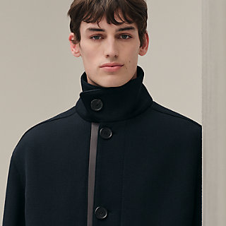 Straight cut jacket with leather detail | Hermès Macau SAR