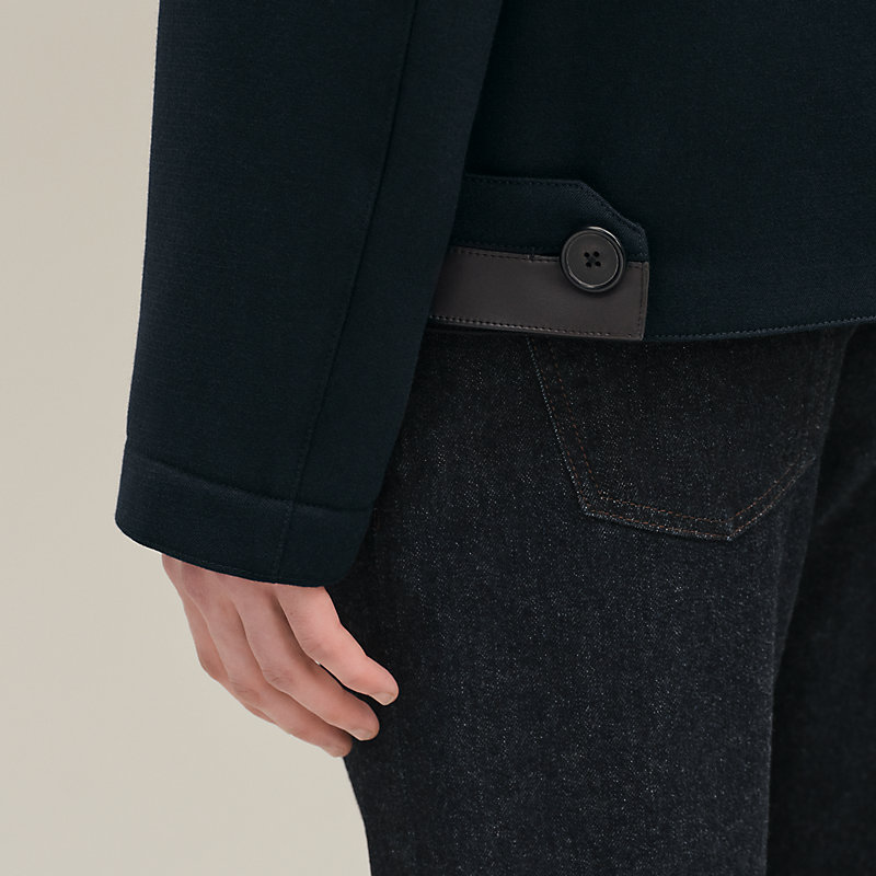 Straight cut jacket with leather detail - Black - 58 | Hermès USA