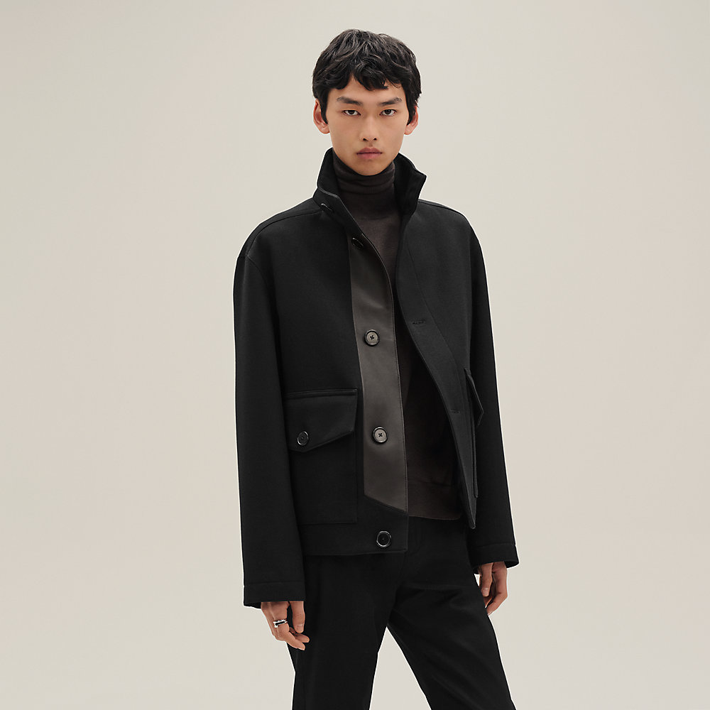 HERMES エルメス ブラック シルク ラムスキン ジャケット HERMES エルメス ブラック シルク ラムスキン ジャケット HERMES