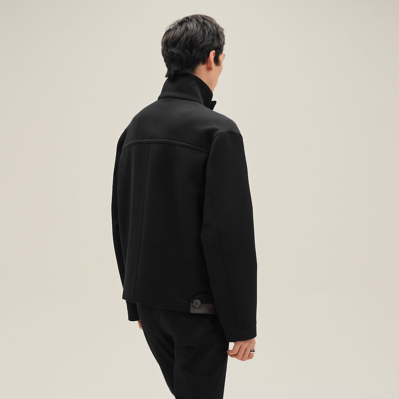 Straight cut jacket with leather detail - Grey - 54 | Hermès USA