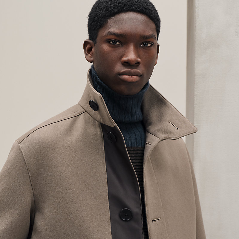 Straight cut jacket with leather detail - Brown - 60 | Hermès