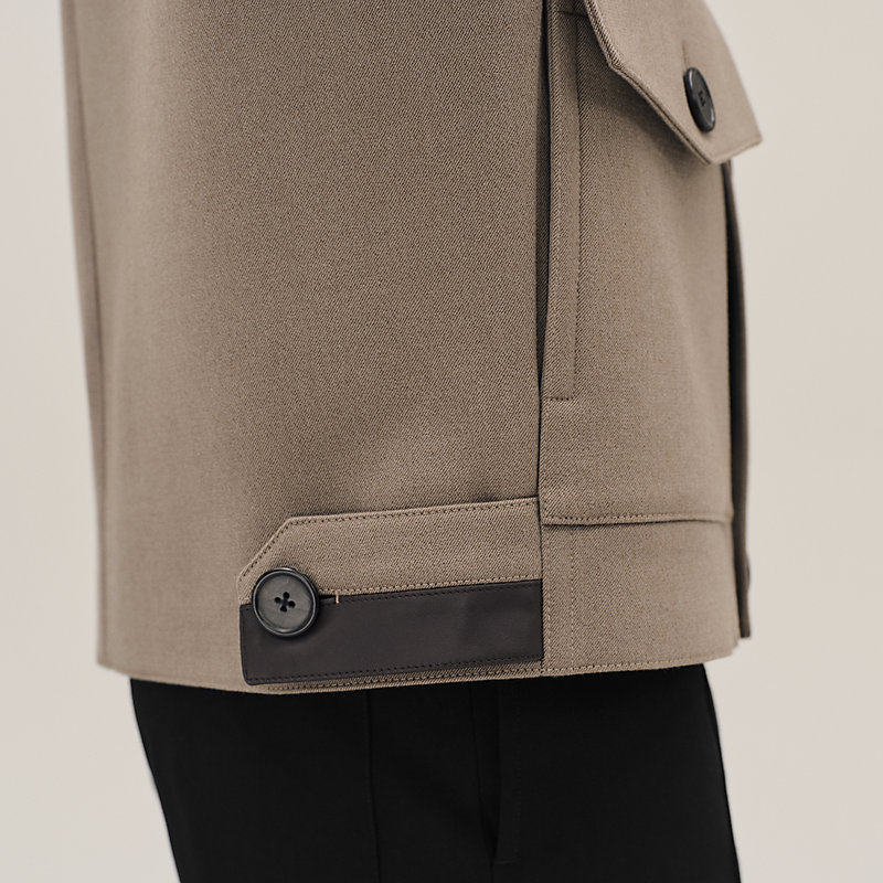Straight cut jacket with leather detail - Brown - 60 | Hermès
