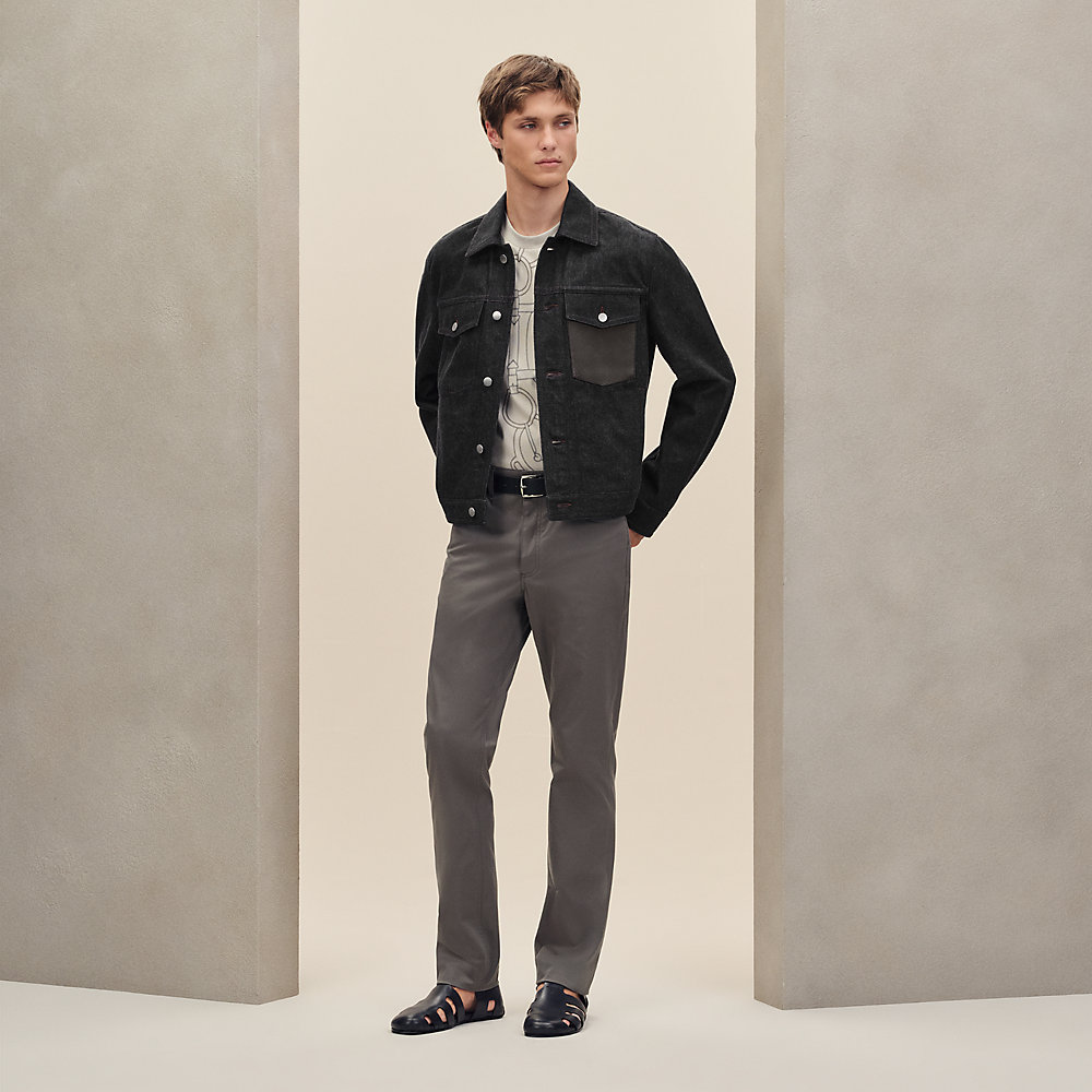 Straight cut jacket with leather detail | Hermès USA