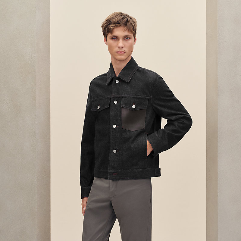 Straight cut jacket with leather detail | Hermès USA