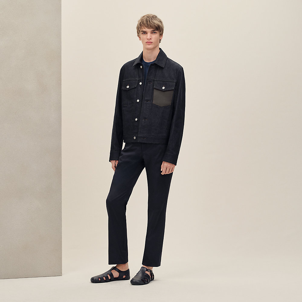 Straight cut jacket with leather detail | Hermès USA