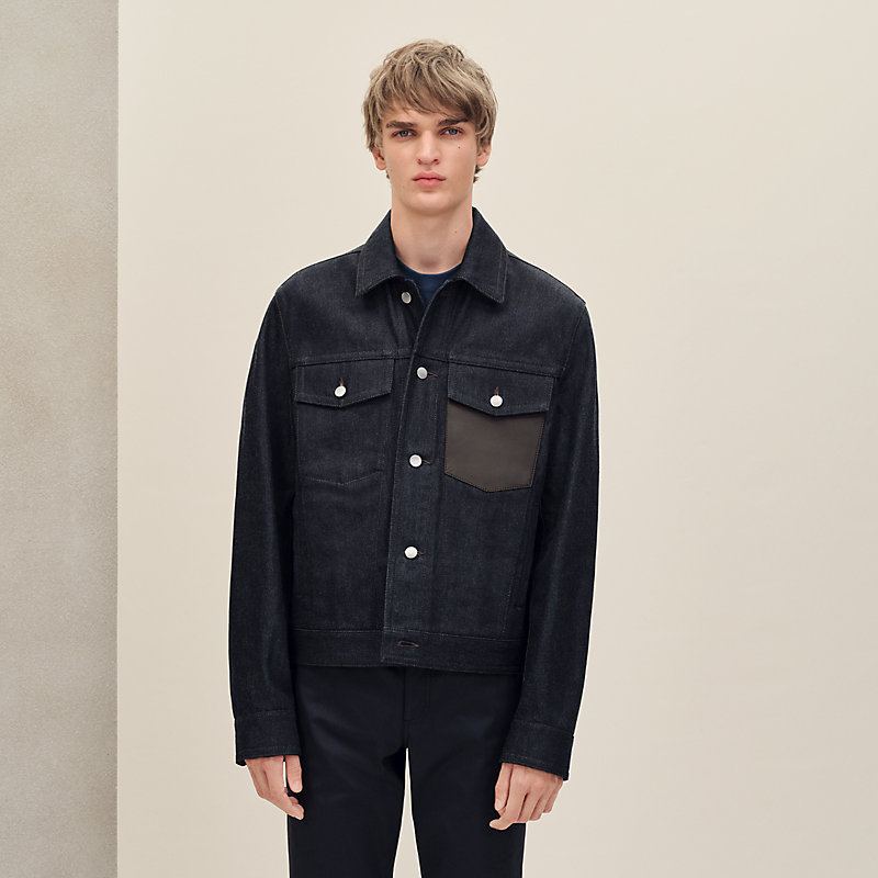 Straight cut jacket with leather detail | Hermès USA