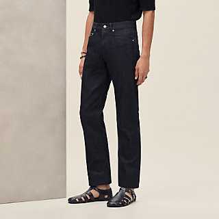 HERMES◆ ストレートカットジーンズ ブラウン Straight cut jeans with leather pocket detail | Hermès Greece