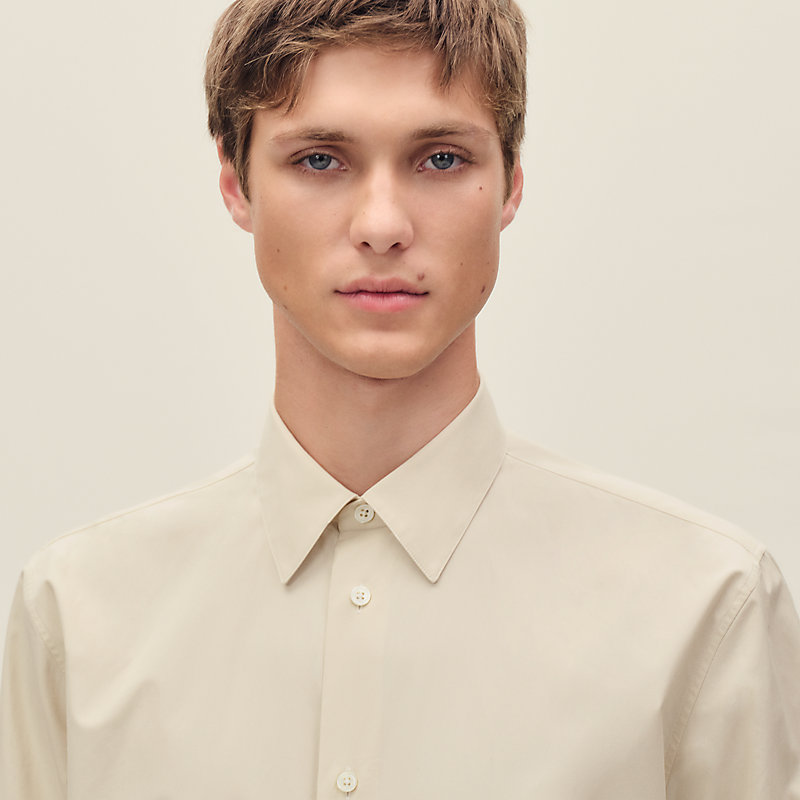 Straight cut shirt with leather detail