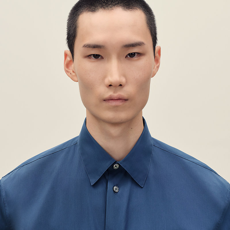 Straight cut shirt with leather detail