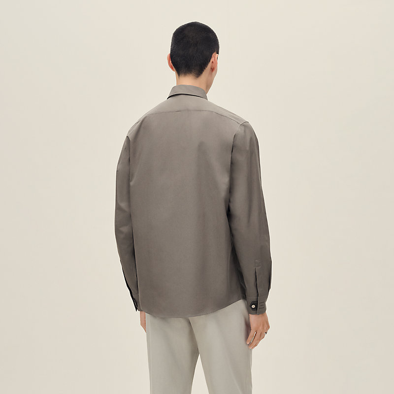 Straight cut shirt with leather detail