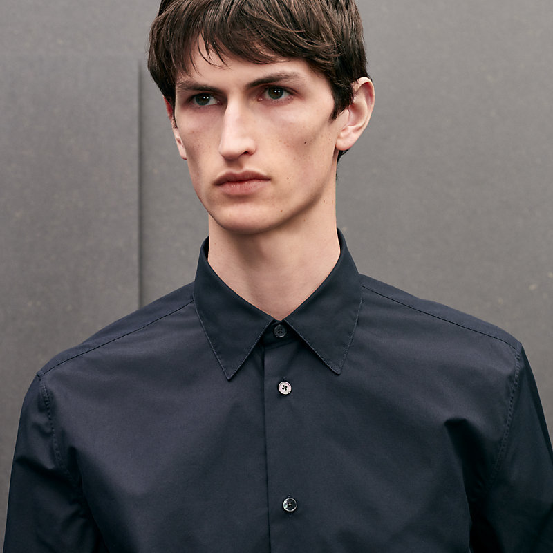 Straight cut shirt with leather detail