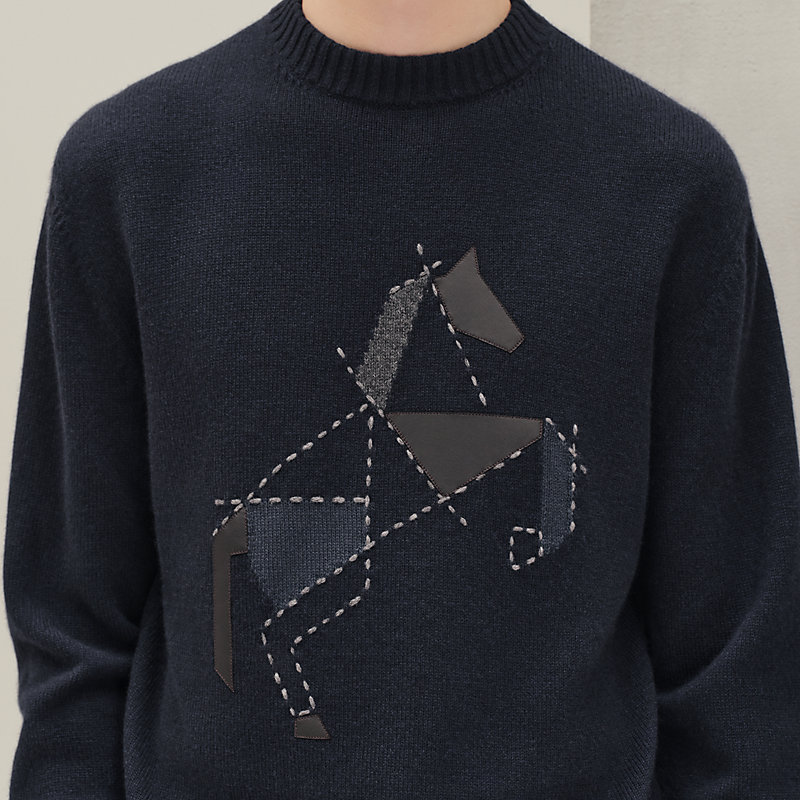 Suéter com gola redonda "Cheval tangram" em cashmere