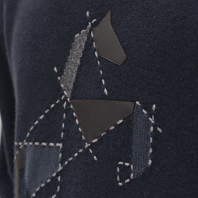 Suéter com gola redonda "Cheval tangram" em cashmere
