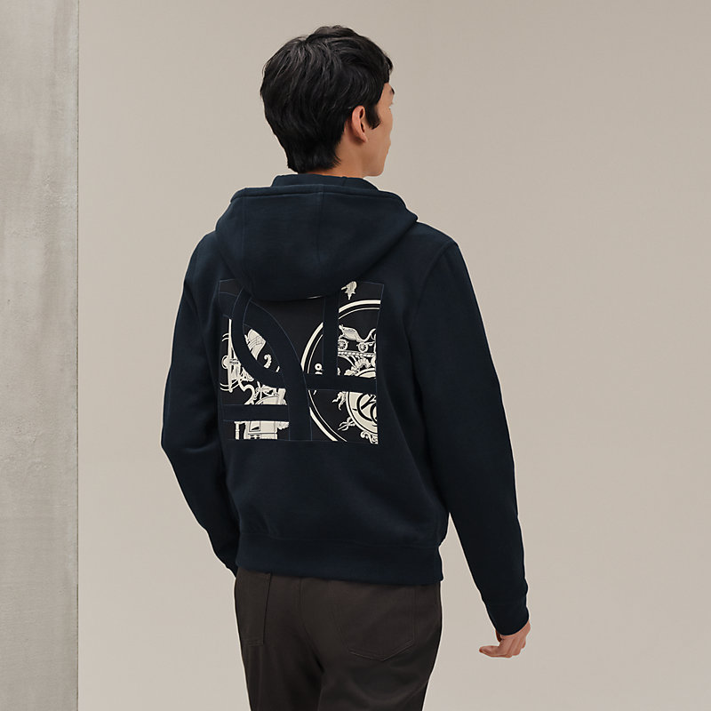 Sweat à Capuche Hermès Serie Noir Taille XL - Occasion Très Bon état, Zip Et Boutons