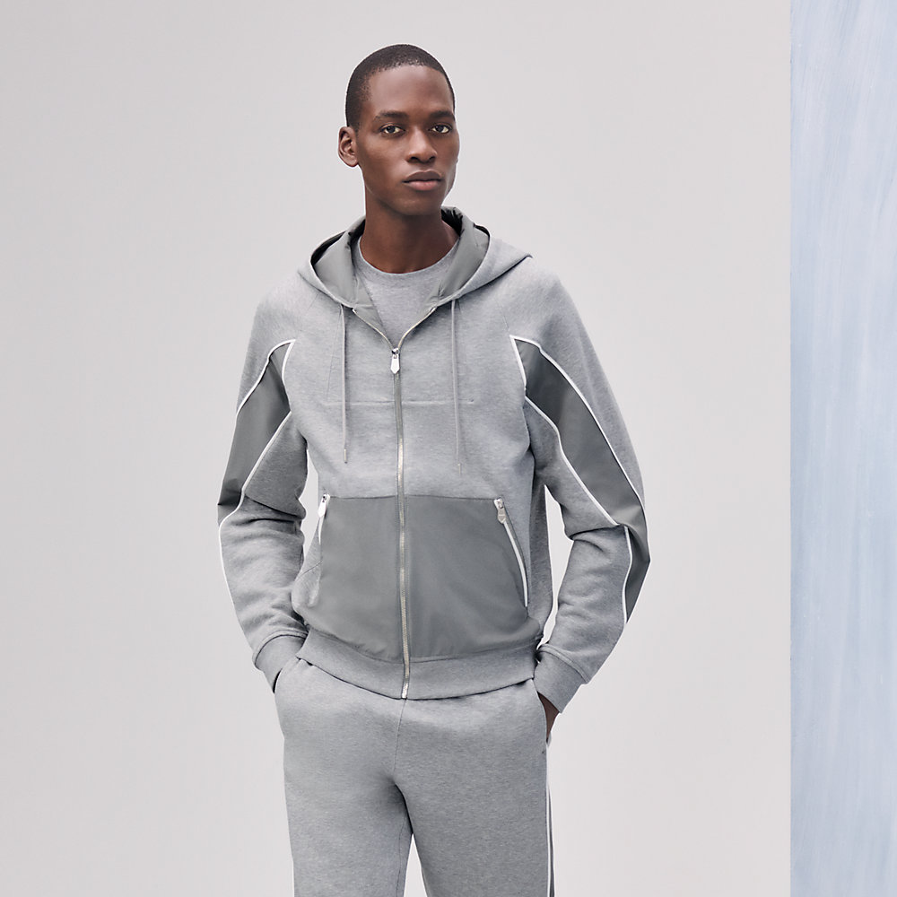 【洗練されたデザイン】HERMES Sweat a capuche zippe HERMES SWEAT CAPUCHE ZIPPE DETAILS CUIR Fleece Zipped Hoody