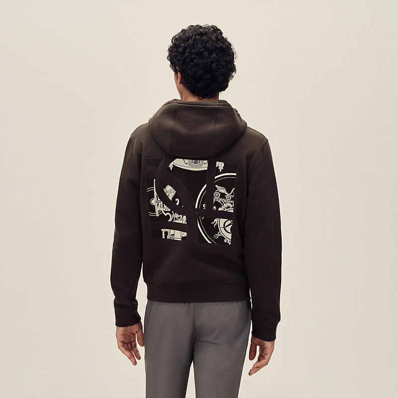 Sweat à capuche zippé patch soie «&nbsp;Ex-Libris&nbsp;»
