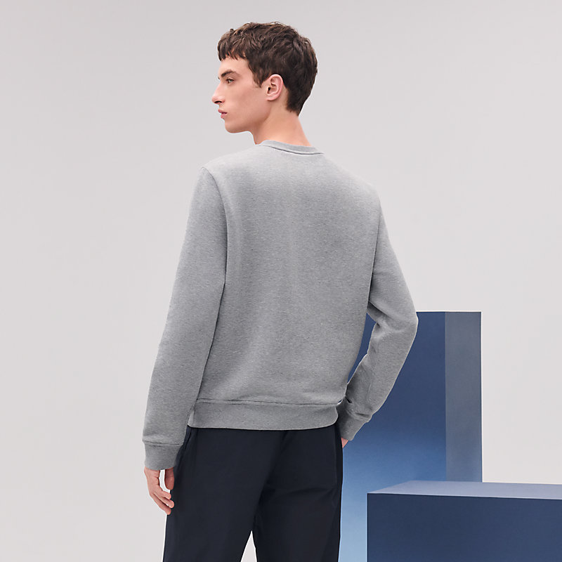 【素敵】HERMES Sweat col rond patch cuir llerie au Carre sweat-col-rond-patch-cuir-