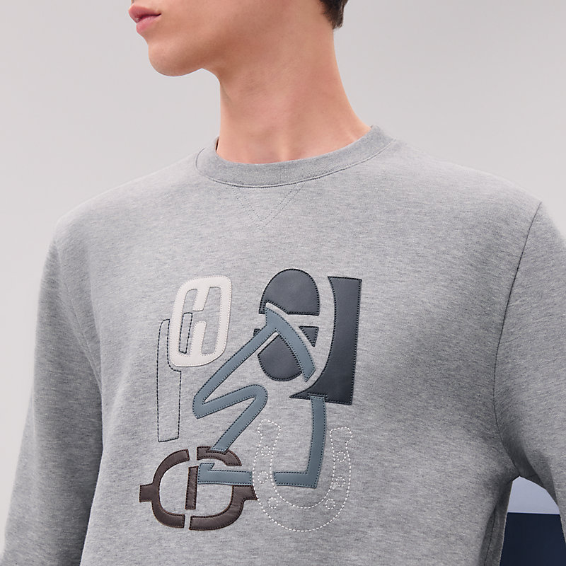 【素敵】HERMES Sweat col rond patch cuir llerie au Carre Sweat col rond patch cuir « Métallerie au Carré » | Hermès