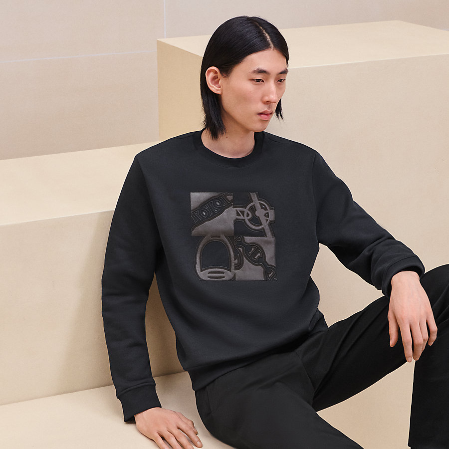 【素敵】HERMES Sweat col rond patch cuir llerie au Carre Sweat col rond patch cuir « Métallerie au Carré » | Hermès