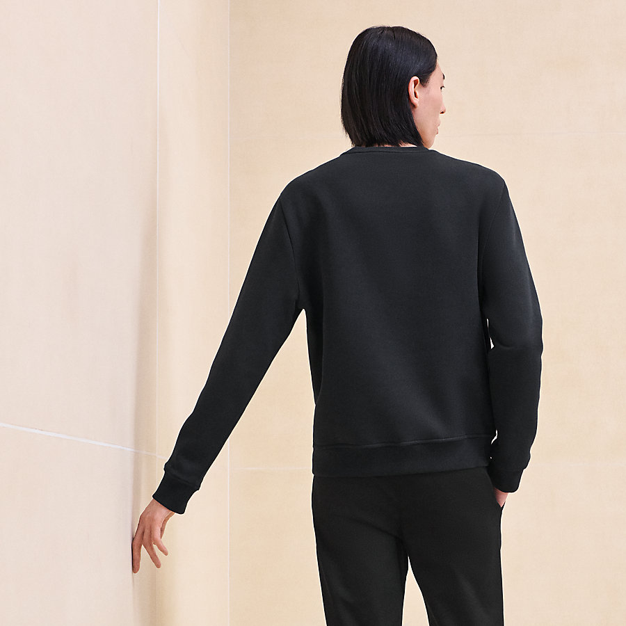 【素敵】HERMES Sweat col rond patch cuir llerie au Carre sweat-col-rond-patch-cuir-