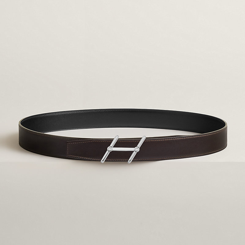 Swing belt buckle & Reversible leather strap 32 mm