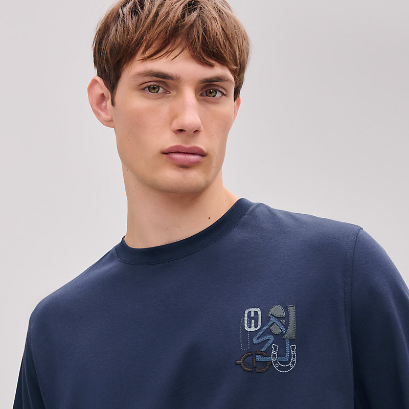 Hermes✨ミニレザーパッチ Tシャツ Lサイズ ネイビー パズル 