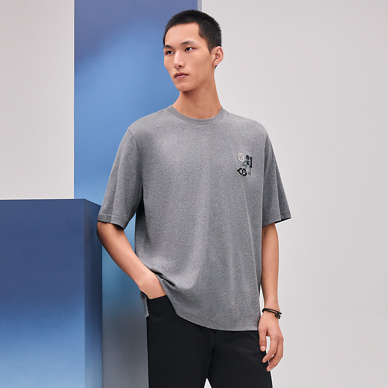 Hermes✨ミニレザーパッチ Tシャツ Lサイズ ネイビー パズル 