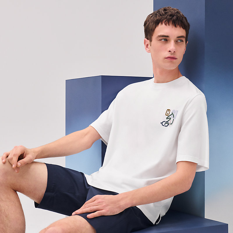 Hermes✨ミニレザーパッチTシャツLサイズネイビーパズル・エケストル