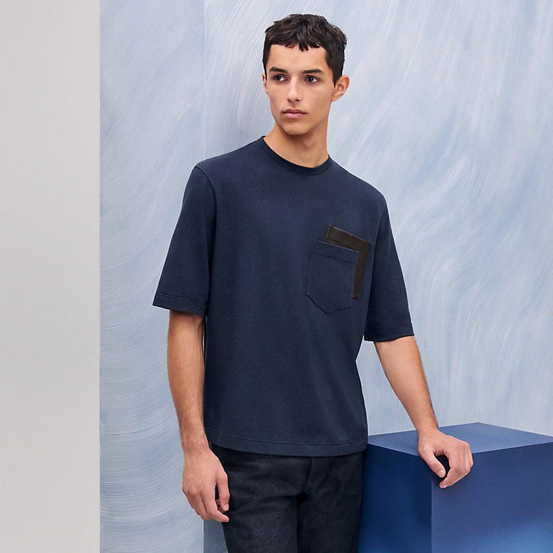 Tシャツ レザーポケット - ブルー - SM | Hermès - エルメス-公式サイト