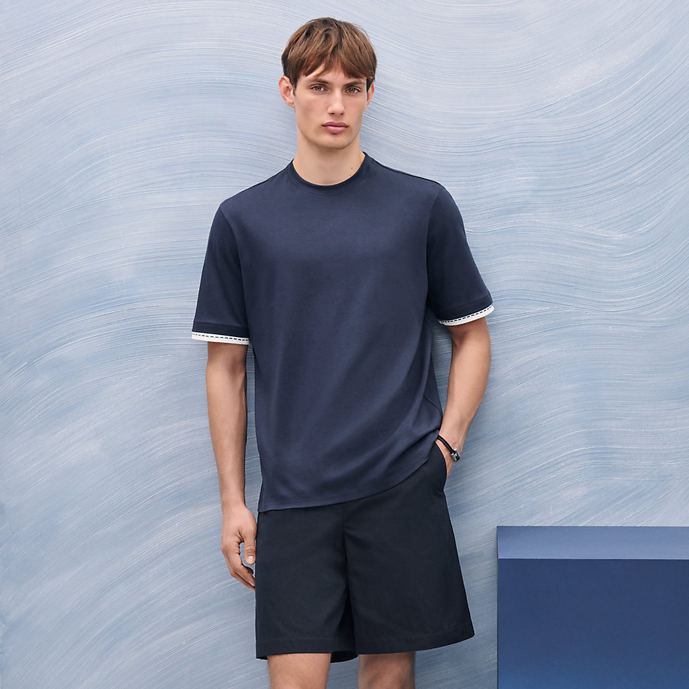 T-shirt détail « piqûres sellier » - Bleu - XS | Hermès France