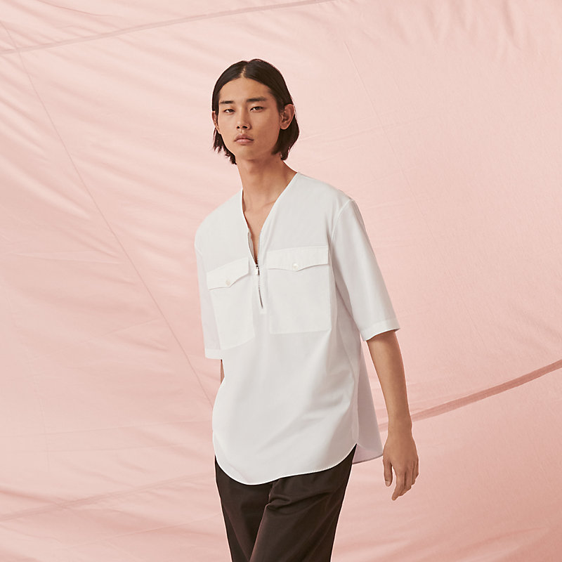 リヴィエラ（ミッドウェイト） Vネック Tシャツ（White）| Sunspel