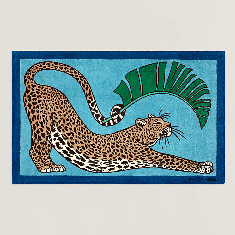 Grand Tapis/Towel Hermès Paris - Motif Panda Gris - 152 X 88.5 Cm (État D'occasion)