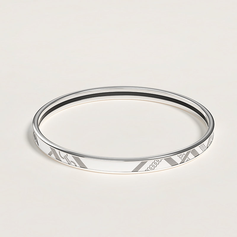 Tartan & Chaines Obliques bangle - White | Hermès USA