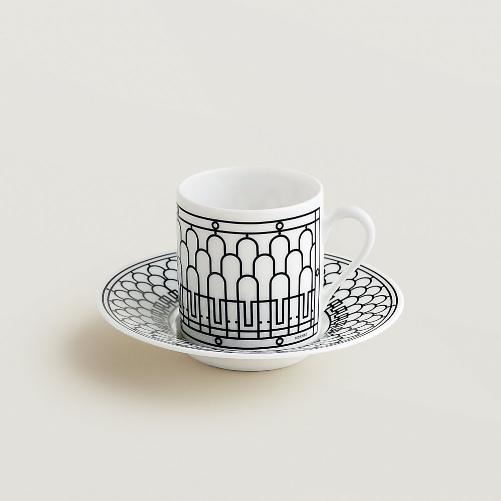 Lot De 2 Tasses à Thé Et Soucoupes Hermès Aegean Soleil – Porcelaine Blanche – Made In France