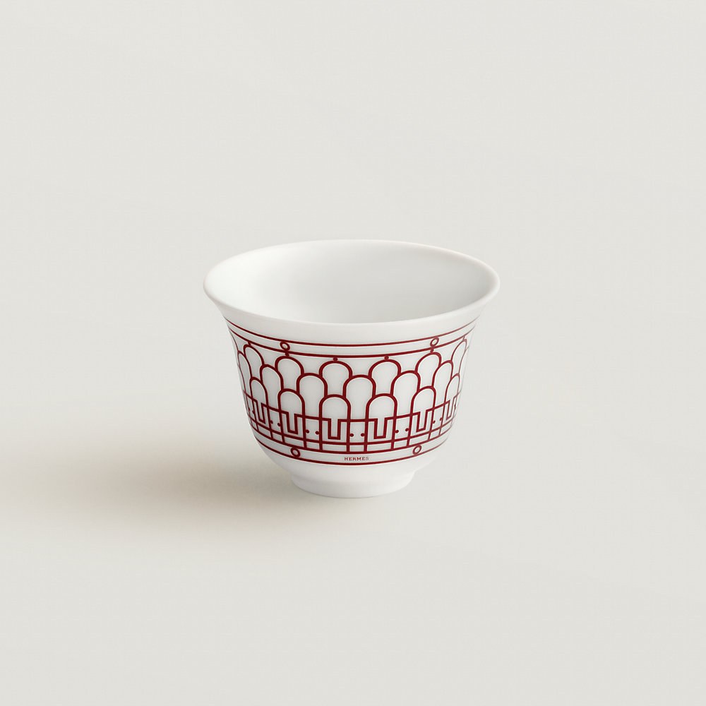 Lot De 2 Tasses Et Soucoupes HERMÈS - Décor H Noir Et Rouge - Porcelaine - Neuf Du Japon